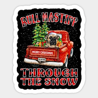 Christmas Bull Mastiff Through The Snow Dog Santa Truck Tree Sticker